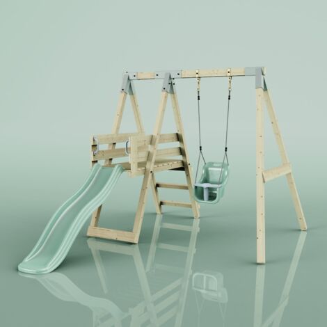 Polarplay – Balançoire renard en bois non traité 291 x 231 cm – Supports galvanisés et cordes réglables – Poids max 50 kg – Pour enfants de 3 ans et plus - VERT 291 X