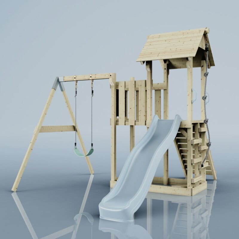 Rebo PolarPlay Balcony Tower Kids Wooden Climbing Frame - Swing Bjorn Mist
