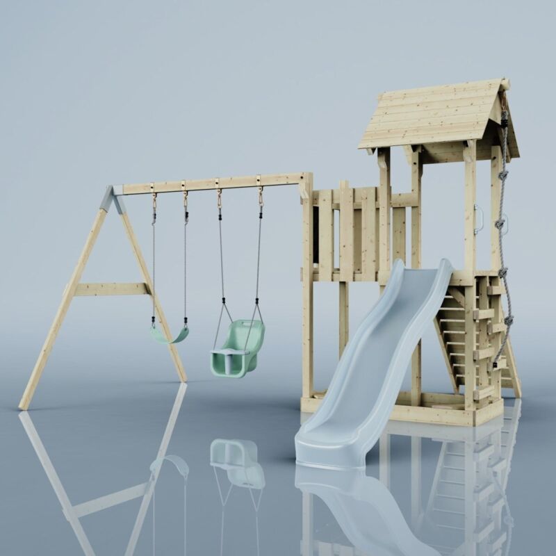 Rebo PolarPlay Balcony Tower Kids Wooden Climbing Frame - Swing Hagen Mist