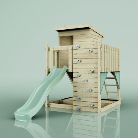 Polarplay – Maison sur pilotis aire de jeux 415 x 190 cm – Hauteur 261 cm – Toboggan 220 cm – Couleur vert menthe – Poids max 50 kg - VERT 415 X