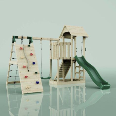 PolarPlay Spielturm Farö aus Holz in GrünKinderschaukel