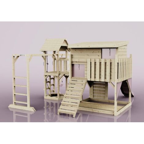 Polarplay Spielturm Johanna aus Holz in RosaKinderschaukel