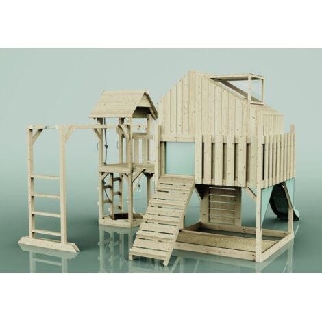 Polarplay Spielturm Knut aus Holz in GrünTrapezschaukel
