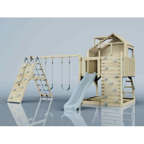 PolarPlay Spielturm Oscar aus Holz in GrünKinderschaukel