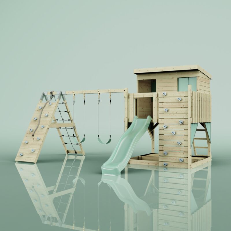 Tour de jeux Aksel Vert 415 x 469 cm Balançoire pour enfants - Polarplay