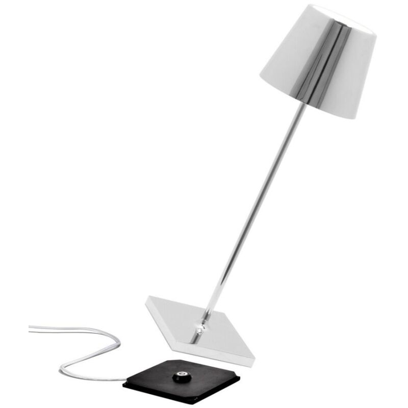 Zafferano - Lampe de table led Poldina Pro Chrome Poli, rechargeable et dimmable