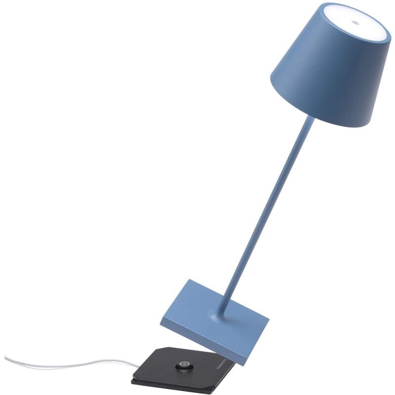 Lampe de table led Poldina Pro Blu Avio, rechargeable et dimmable