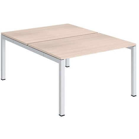 Pôle 2 bureaux droits Teamline L 120 cm - plateaux chêne clair piètement métal blanc arche - Maxiburo