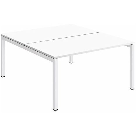 Pôle 2 bureaux droits Teamline L 140 cm - plateaux blanc piètement métal blanc arche - Maxiburo