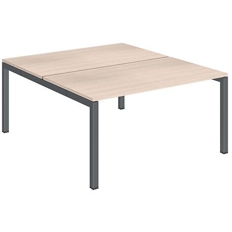 Pôle 2 bureaux droits Teamline L 140 cm - plateaux chêne clair piètement métal anthracite arche - Maxiburo