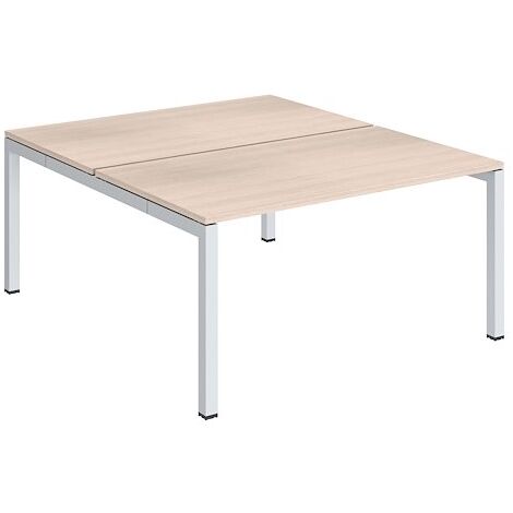 Pôle 2 bureaux droits Teamline L 140 cm - plateaux chêne clair piètement métal blanc arche - Maxiburo