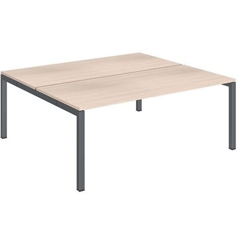 Pôle 2 bureaux droits Teamline L 180 cm - plateaux chêne clair piètement métal anthracite arche - Maxiburo