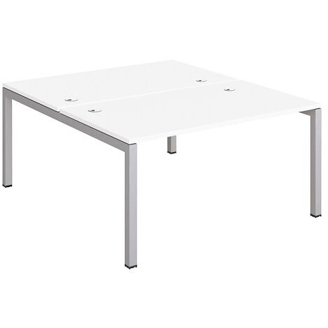 Pôle 2 bureaux L 140 cm plateaux blanc, piètement métal - Team line piétement aluminium - Maxiburo