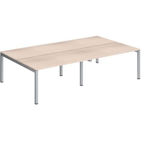 Pôle 4 bureaux droits Teamline L 280 cm - plateaux chêne clair piètement métal aluminium arche - Maxiburo