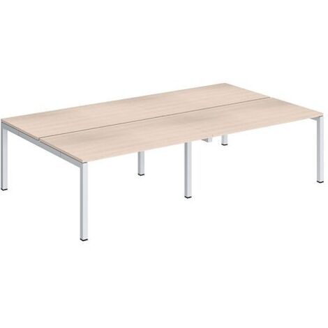 Pôle 4 bureaux droits Teamline L 280 cm - plateaux chêne clair piètement métal blanc arche - Maxiburo