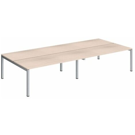Pôle 4 bureaux droits Teamline L 360 cm - plateaux chêne clair piètement métal aluminiun arche - Maxiburo
