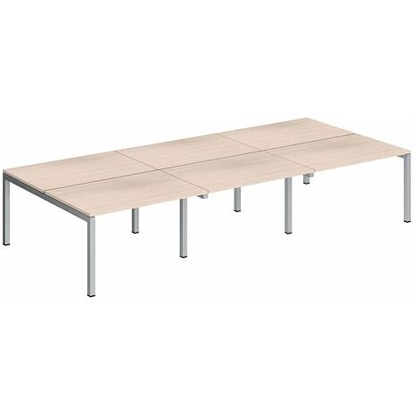 Pôle 6 bureaux droits Teamline L 360 cm - plateaux chêne clair piètement métal aluminium arche - Maxiburo