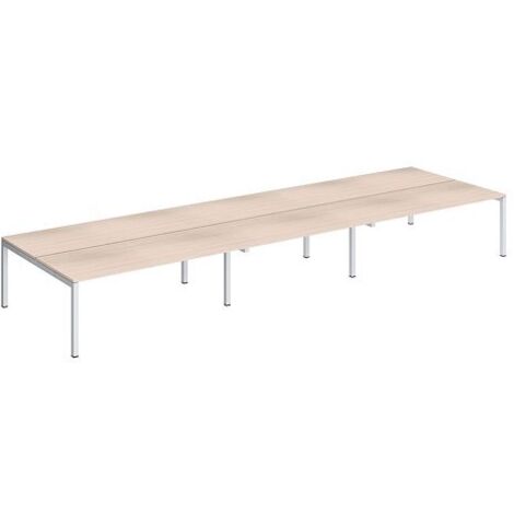 Pôle 6 bureaux droits Teamline L 540 cm - plateaux chêne clair piètement métal blanc arche - Maxiburo