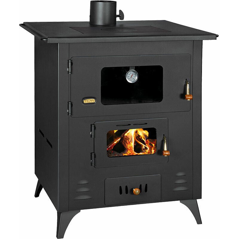 Prity - Poêle à bois en fonte avec four et plaques de cuisson fr 14 kw
