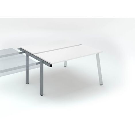 Pôle de 2 bureaux droits blanc L 140 x P 60 cm, piétement métal aluminium - Arch - Elément suivant - Maxiburo