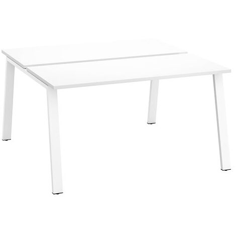 Pôle de 2 bureaux droits blanc L 140 x P 60 cm, piétement métal blanc - Arch - Maxiburo