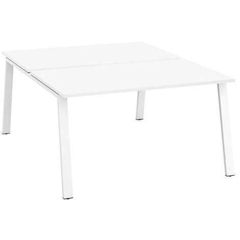Pôle de 2 bureaux droits blanc L 140 x P 80 cm piétement métal blanc - Arch - Maxiburo