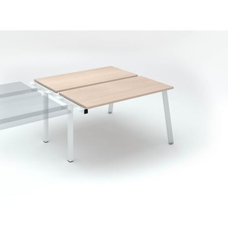 Pôle de 2 bureaux droits chêne clair L 140 x P 60 cm, piétement métal blanc - Arch - Elément suivant - Maxiburo