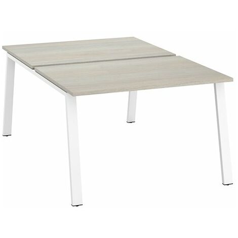 Pôle de 2 bureaux droits chêne gris L 120 x P 80 cm piétement métal blanc - Arch - Maxiburo