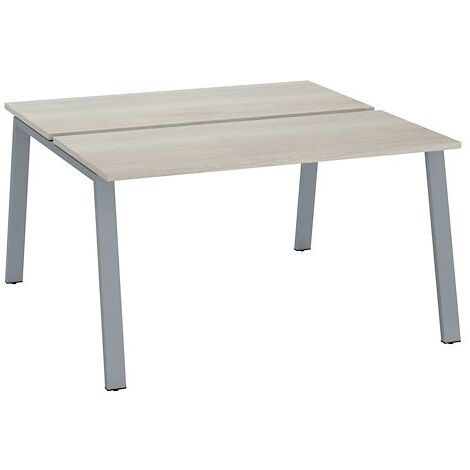 Pôle de 2 bureaux droits chêne gris L 140 x P 60 cm, piétement métal anthracite - Arch - Maxiburo