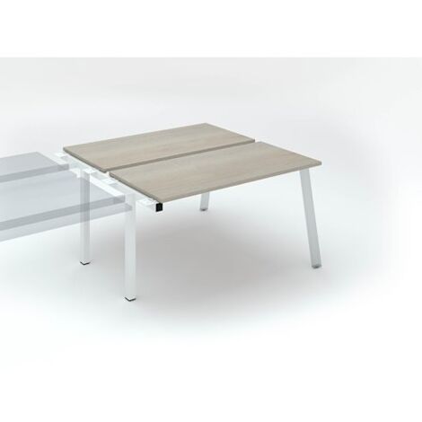 Pôle de 2 bureaux droits chêne gris L 140 x P 60 cm, piétement métal blanc - Arch - Elément suivant - Maxiburo