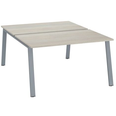 Pôle de 2 bureaux droits chêne gris L 140 x P 80 cm piétement métal aluminium - Arch - Maxiburo