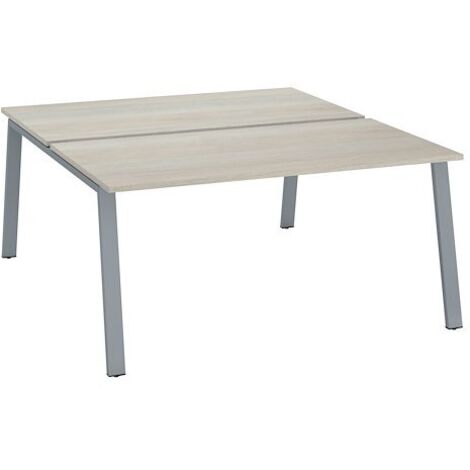 Pôle de 2 bureaux droits chêne gris L 160 x P 80 cm piétement métal aluminium - Arch - Maxiburo