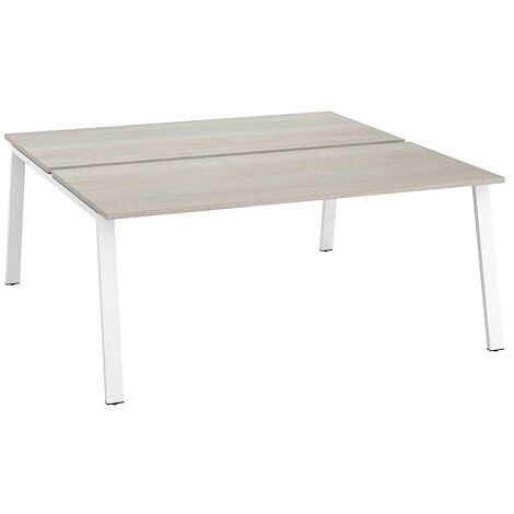 Pôle de 2 bureaux droits chêne gris L 180 x P 80 cm piétement métal blanc - Arch - Maxiburo