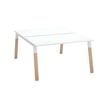 Pôle de 2 bureaux droits L 140 x P 80 cm, piétement bois métal blanc - Arch - Maxiburo