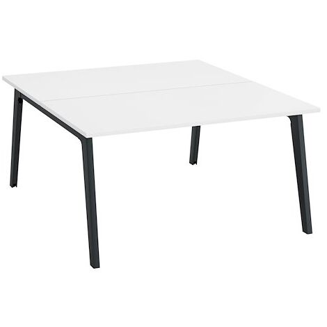 Pôle de 2 bureaux Exprim blanc + goulotte L 140 cm - piètement anthracite - Maxiburo