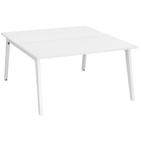 Pôle de 2 bureaux Exprim blanc + goulotte L 140 cm - piètement blanc - Maxiburo