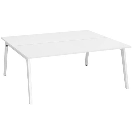 Pôle de 2 bureaux Exprim blanc + goulotte L 180 cm - piètement blanc - Maxiburo
