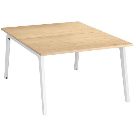 Pôle de 2 bureaux Exprim chêne clair + goulotte L 120 cm - piètement blanc - Maxiburo