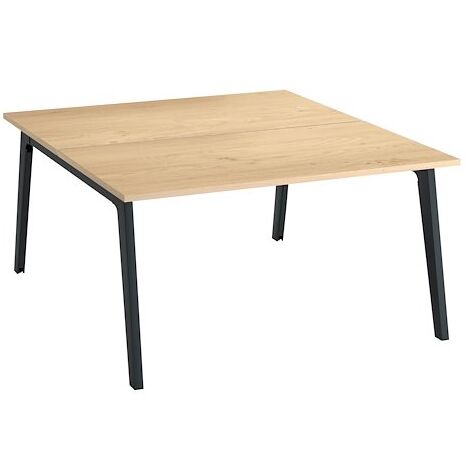 Pôle de 2 bureaux Exprim chêne clair + goulotte L 140 cm - piètement anthracite - Maxiburo
