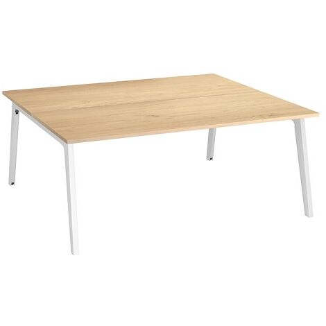 Pôle de 2 bureaux Exprim chêne clair + goulotte L 180 cm - piètement blanc - Maxiburo