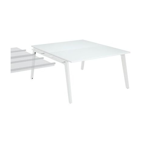 Pôle de 2 bureaux suivants blanc piètement blanc RAL 9010 + goulotte L 140 cm - Exprim - Maxiburo