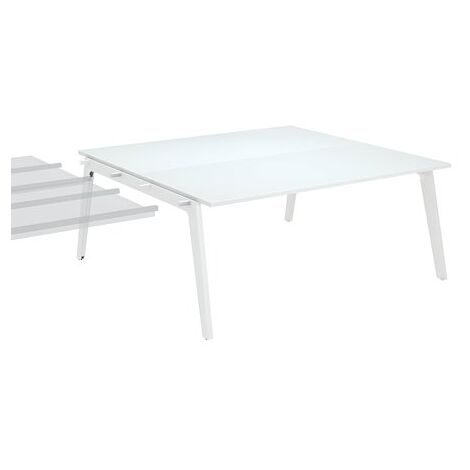 Pôle de 2 bureaux suivants blanc piètement blanc RAL 9010 + goulotte L 180 cm - Exprim - Maxiburo