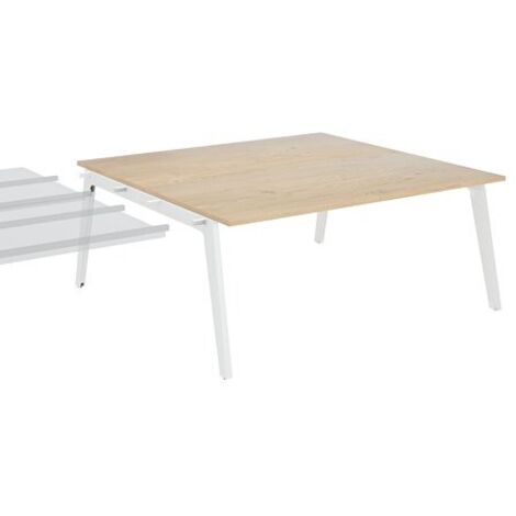 Pôle de 2 bureaux suivants chêne clair piètement blanc RAL 9010 + goulotte L 180 cm - Exprim - Maxiburo