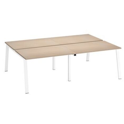 Pôle de 4 bureaux droits chêne clair L 120 x P 80 cm piétement métal blanc - Arch - Maxiburo