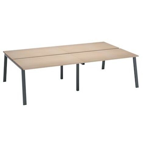 Pôle de 4 bureaux droits chêne clair L 140 x P 80 cm piétement métal anthracite - Arch - Maxiburo