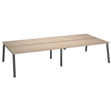 Pôle de 4 bureaux droits chêne clair L 180 x P 80 cm, piétement métal anthracite - Arch - Maxiburo
