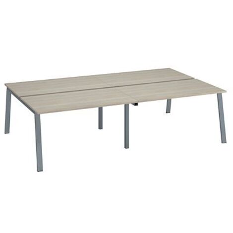 Pôle de 4 bureaux droits chêne gris L 140 x P 80 cm piétement métal aluminium - Arch - Maxiburo