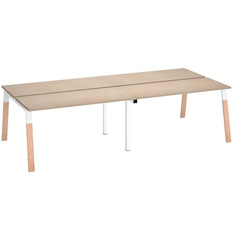 Pôle de 4 bureaux droits L 140 x P 60 cm, piétement bois métal chêne clair - Arch - Maxiburo
