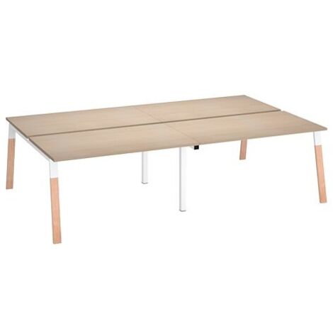 Pôle de 4 bureaux droits L 140 x P 80 cm, piétement bois métal chêne clair - Arch - Maxiburo