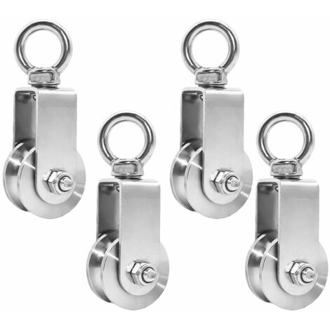 Polea de 4 piezas de 34 mm con rodamiento de bolas, polea de elevación de carga de 250 kg, polea de cable de acero inoxidable para fitness con cuerda (4 piezas, 34 mm)
